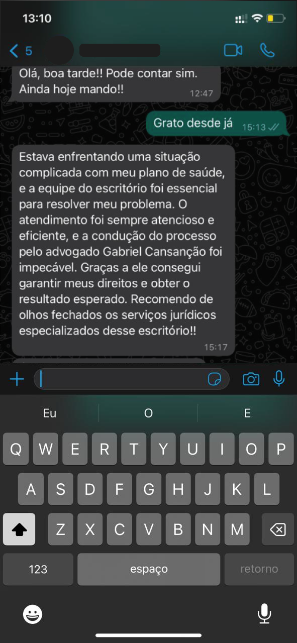 imagem de depoimento através de aplicativo de mensagem