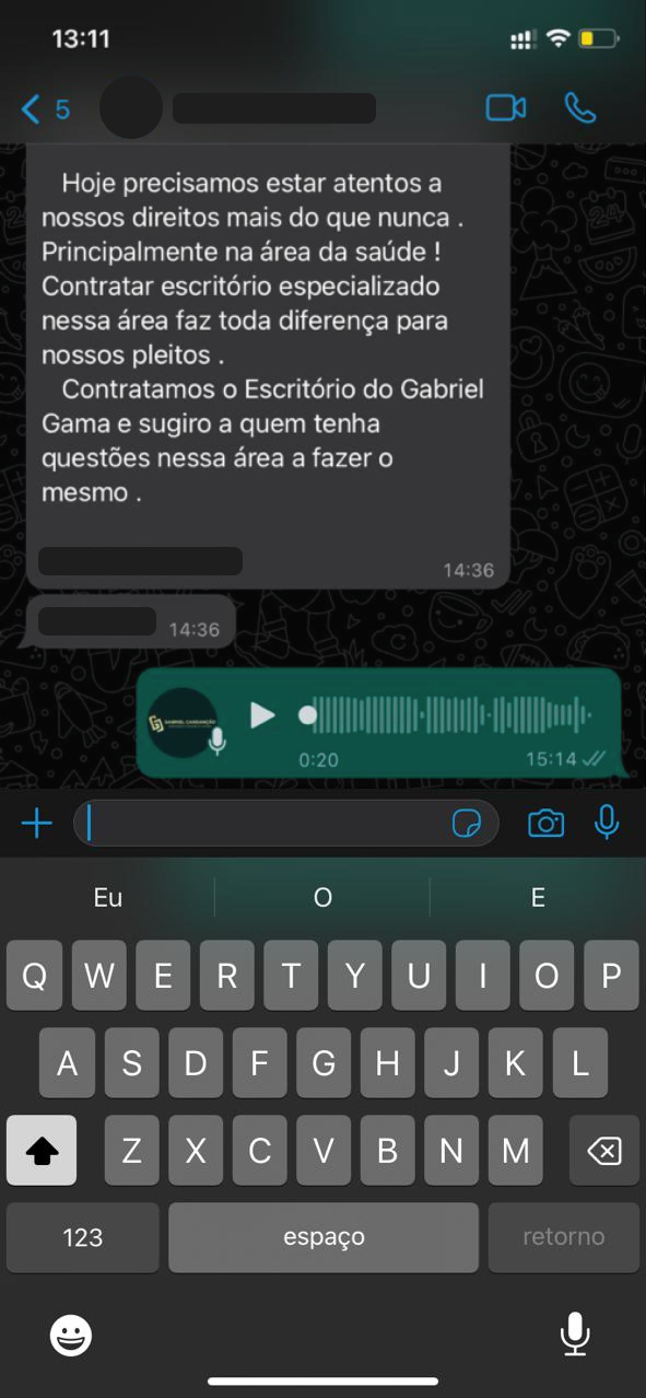 imagem de depoimento através de aplicativo de mensagem